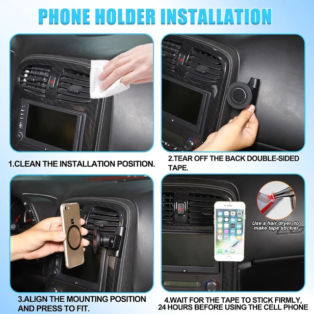 Alt view image 4 of 7 - Car Phone Holder for Corvette C6 2005-2013 Magnetic Aluminum Centre Console 360 Rotatable Fixed Mobile Phone Mount Holder for Car Fit for iPhone Android&Universally Smartphones (Side)