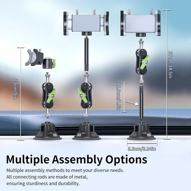 Alt view image 2 of 7 - Car Phone Holder-Phone Mount for Car Windshield & Truck-Holder with 360° Rotating Metal Arm-Mount with Super Stable Suction Cup for All Vehicles