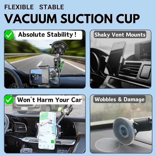 Alt view image 4 of 7 - Car Phone Holder-Phone Mount for Car Windshield & Truck-Holder with 360° Rotating Metal Arm-Mount with Super Stable Suction Cup for All Vehicles