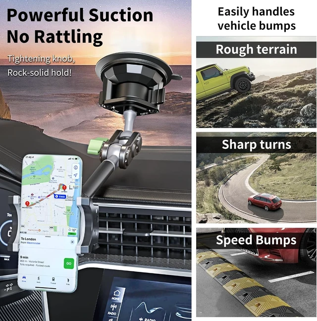 Alt view image 5 of 7 - Car Phone Holder-Phone Mount for Car Windshield & Truck-Holder with 360° Rotating Metal Arm-Mount with Super Stable Suction Cup for All Vehicles