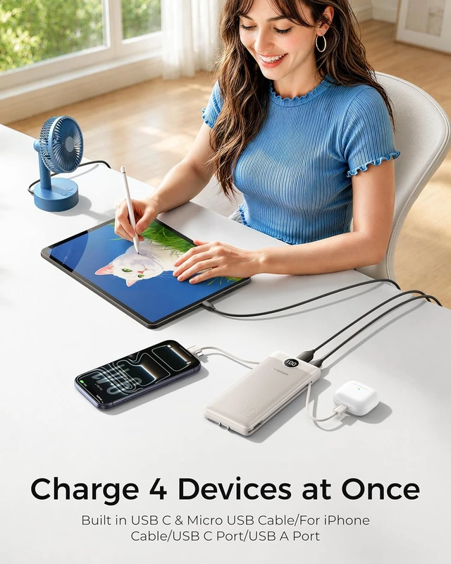 Alt view image 3 of 7 - Portable Charger for iPhone, Power Bank Built in Cables and Wall Plug
