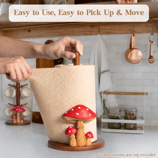 Alt view image 3 of 7 - Mushroom Paper Towel Holder Kitchen Decor Cottagecore Retro Whimsical Funky