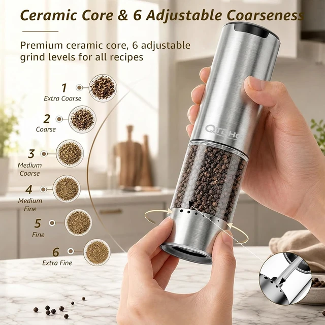 Alt view image 2 of 7 - Electric Salt and Pepper Grinder Set Type-C Charging, 6 Levels, LED Light