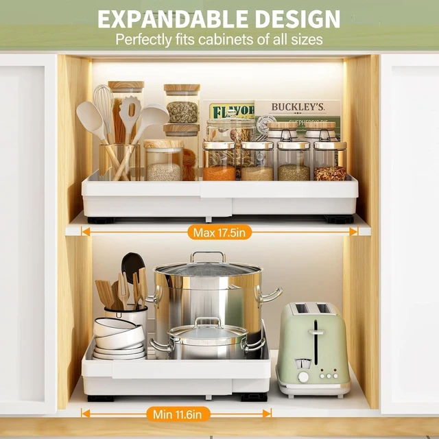 Alt view image 2 of 7 - Pull Out Cabinet Organizers Expandable,White,16.9"Depth,2 Pack