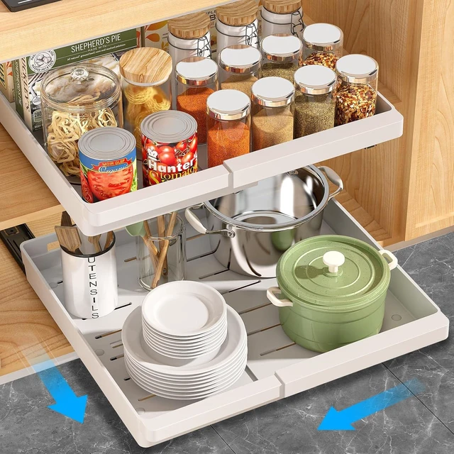 Main image of Pull Out Cabinet Organizers Expandable,White,16.9"Depth,2 Pack