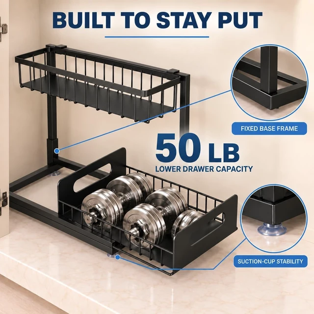 Alt view image 7 of 7 - Under Sink Organizer, 2-Tier Pull-Out Metal Drawer, 2 Pack