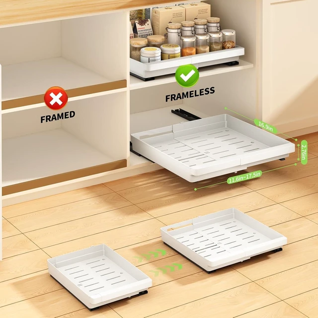Alt view image 3 of 7 - Pull Out Cabinet Organizers Expandable,White,16.9"Depth,2 Pack