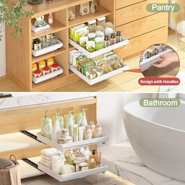 Alt view image 4 of 7 - Pull Out Cabinet Organizers Expandable,White,16.9"Depth,2 Pack