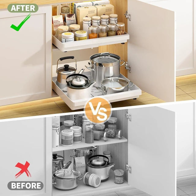 Alt view image 6 of 7 - Pull Out Cabinet Organizers Expandable,White,16.9"Depth,2 Pack