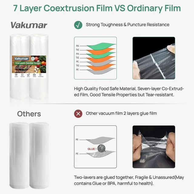 Alt view image 5 of 7 - Vacuum Sealer Bags 2 pack 11''x60' Rolls for Food, Seal a Meal, Commercial Grade, BPA Free, Commercial Grade, Great for Storage, Meal prep and Sous Vide