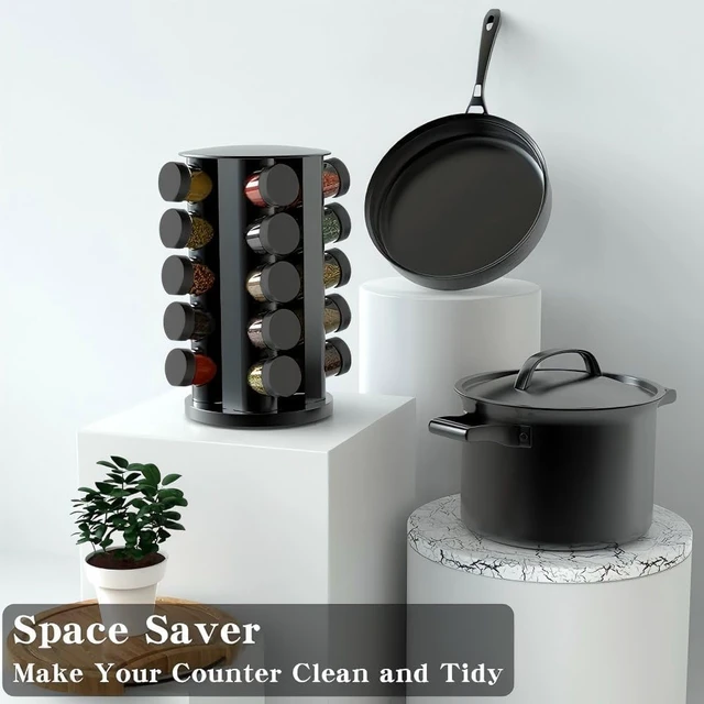 Alt view image 2 of 7 - Rotating Spice Rack Organizer for Cabinet, Spice Racks Storage with 20 Jars, Spinning Spice rack for Kitchen Countertop, Spice Holder,Seasoing Storage Racks, Black