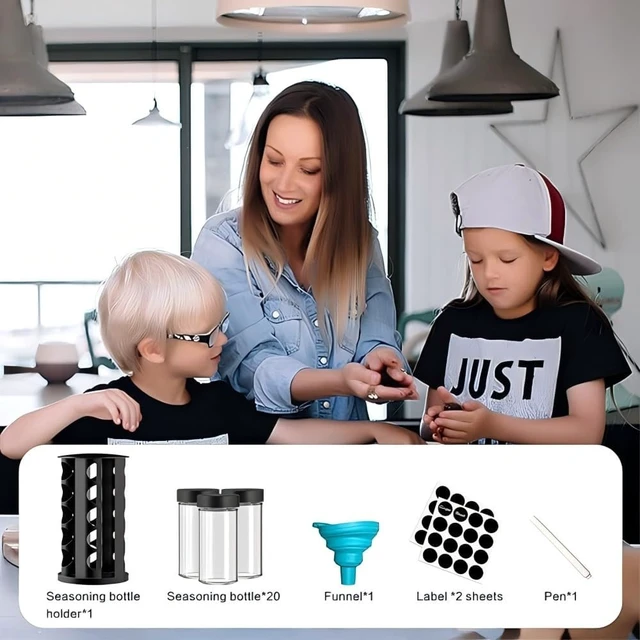 Alt view image 7 of 7 - Rotating Spice Rack Organizer for Cabinet, Spice Racks Storage with 20 Jars, Spinning Spice rack for Kitchen Countertop, Spice Holder,Seasoing Storage Racks, Black