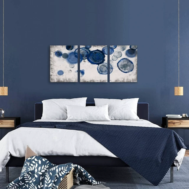 Alt view image 2 of 7 - Abstract Watercolor Wall Painting Pictures for Bathroom Wall Decor Navy Blue Canvas Prints Blue and White Wall Art for Bedroom Kitchen Office 12"x16"x3p