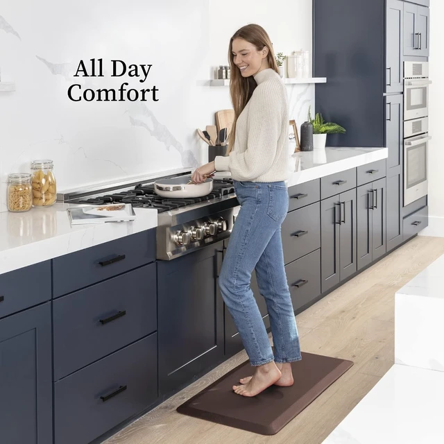 Alt view image 7 of 7 - Large 20 x 32 Inch Anti Fatigue Floor Mat - 3/4 Inch Thick Cushioned Kitchen Mats for Standing - Comfortable Padded Floor Mats for Standing Work Desk - Memory Foam Kitchen Mat - Brown