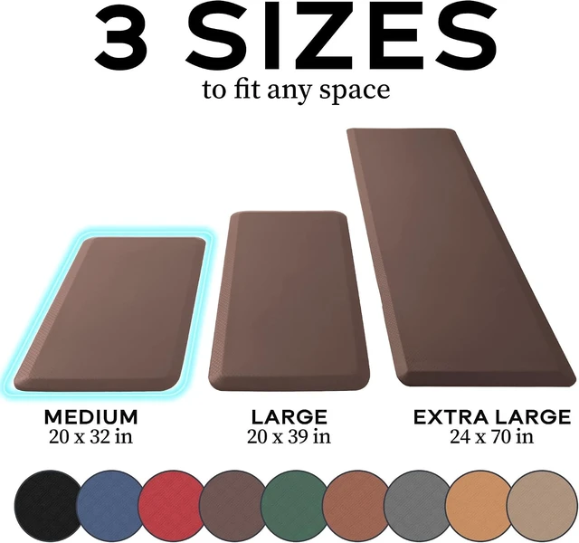 Alt view image 6 of 7 - Large 20 x 32 Inch Anti Fatigue Floor Mat - 3/4 Inch Thick Cushioned Kitchen Mats for Standing - Comfortable Padded Floor Mats for Standing Work Desk - Memory Foam Kitchen Mat - Brown