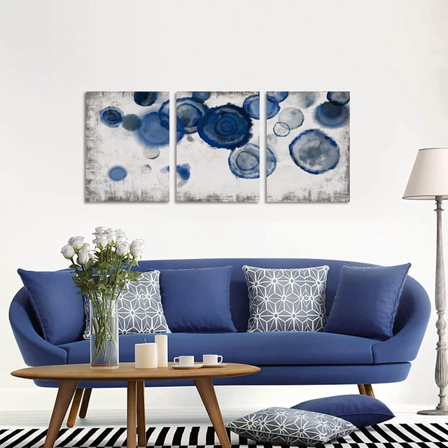 Alt view image 3 of 7 - Abstract Watercolor Wall Painting Pictures for Bathroom Wall Decor Navy Blue Canvas Prints Blue and White Wall Art for Bedroom Kitchen Office 12"x16"x3p