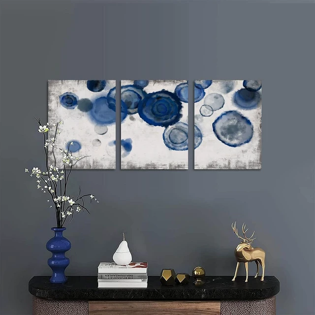 Alt view image 5 of 7 - Abstract Watercolor Wall Painting Pictures for Bathroom Wall Decor Navy Blue Canvas Prints Blue and White Wall Art for Bedroom Kitchen Office 12"x16"x3p