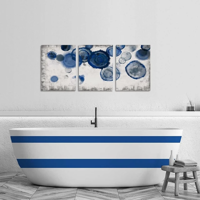 Alt view image 4 of 7 - Abstract Watercolor Wall Painting Pictures for Bathroom Wall Decor Navy Blue Canvas Prints Blue and White Wall Art for Bedroom Kitchen Office 12"x16"x3p