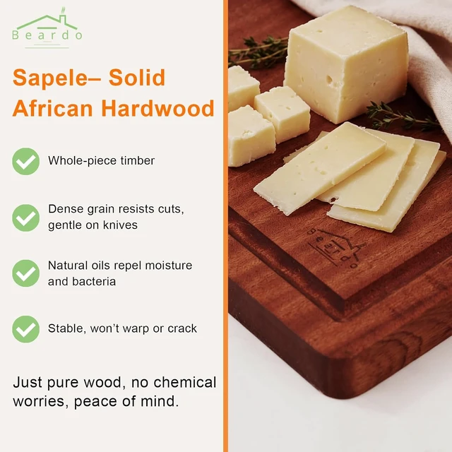 Alt view image 3 of 7 - Real Solid Sapele Hardwood Cutting Board, No Glue Non Toxic-17"*12"*1"