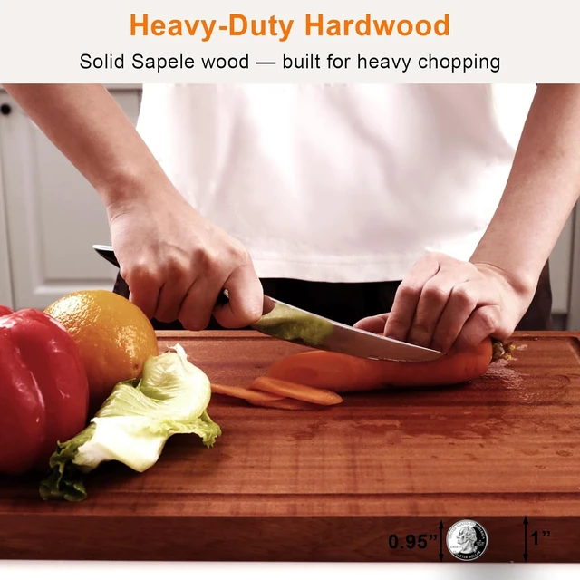 Alt view image 4 of 7 - Real Solid Sapele Hardwood Cutting Board, No Glue Non Toxic-17"*12"*1"