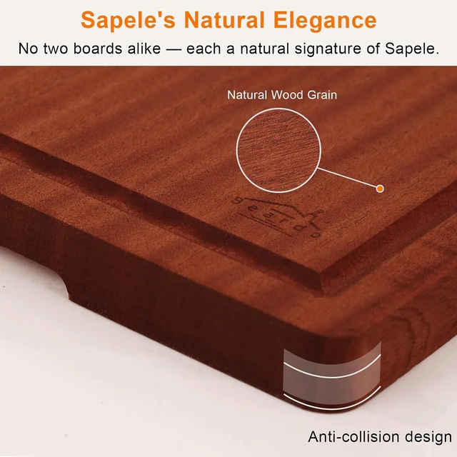 Alt view image 5 of 7 - Real Solid Sapele Hardwood Cutting Board, No Glue Non Toxic-17"*12"*1"