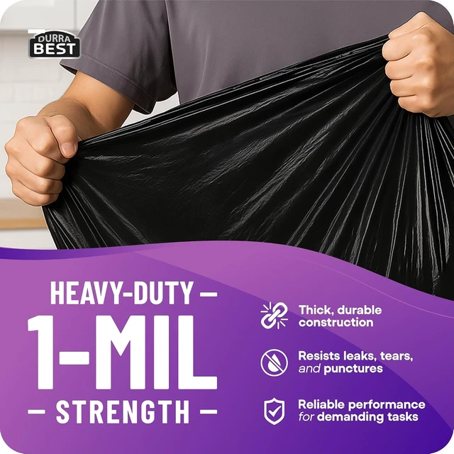 Alt view image 3 of 7 - Heavy-Duty Trash Bags 120 count, 18 Gallon Black, Ultra Thick Drawstring Garbage Bags Leak-Resistant for Home & Commercial Use, Big Trash Bags, Made in USA