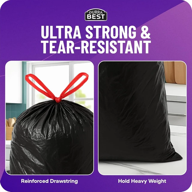 Alt view image 6 of 7 - Heavy-Duty Trash Bags 120 count, 18 Gallon Black, Ultra Thick Drawstring Garbage Bags Leak-Resistant for Home & Commercial Use, Big Trash Bags, Made in USA
