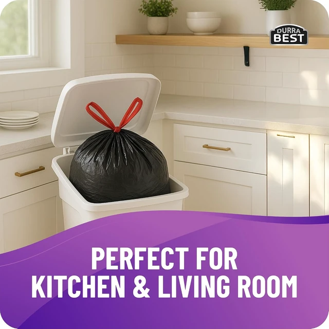 Alt view image 7 of 7 - Heavy-Duty Trash Bags 120 count, 18 Gallon Black, Ultra Thick Drawstring Garbage Bags Leak-Resistant for Home & Commercial Use, Big Trash Bags, Made in USA