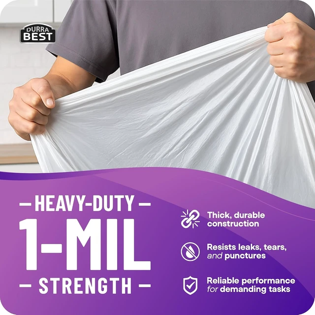 Alt view image 3 of 7 - Heavy-Duty Trash Bags 120 count, 18 Gallon White, Ultra Thick Drawstring Garbage Bags Leak-Resistant for Home & Commercial Use, Big Trash Bags, Made in USA