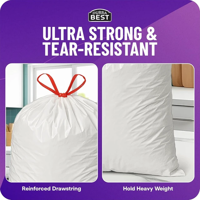 Alt view image 5 of 7 - Heavy-Duty Trash Bags 120 count, 18 Gallon White, Ultra Thick Drawstring Garbage Bags Leak-Resistant for Home & Commercial Use, Big Trash Bags, Made in USA