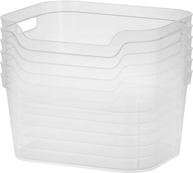 Main image of Large Open Scoop Front Storage Bin, Clear Plastic Tote, 6-Pack