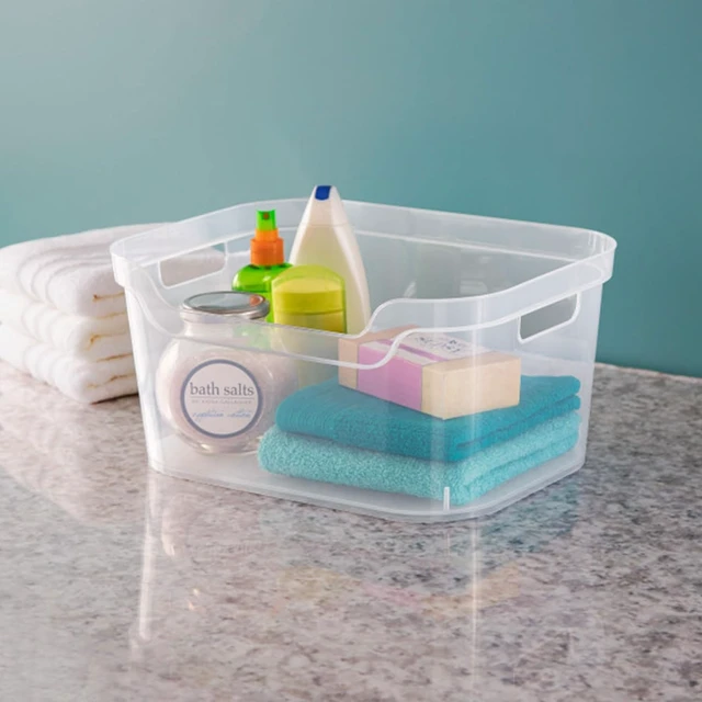 Alt view image 5 of 7 - Large Open Scoop Front Storage Bin, Clear Plastic Tote, 6-Pack