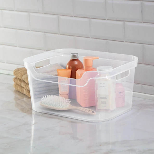 Alt view image 6 of 7 - Large Open Scoop Front Storage Bin, Clear Plastic Tote, 6-Pack