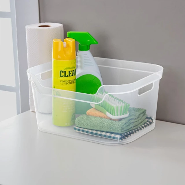 Alt view image 7 of 7 - Large Open Scoop Front Storage Bin, Clear Plastic Tote, 6-Pack