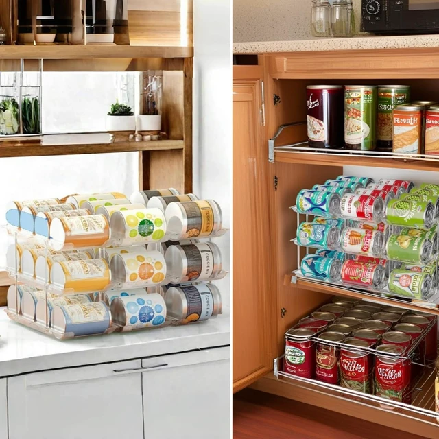 Alt view image 6 of 6 - Can Organizer for Pantry, 3 Tier Rolling Can Storage Organizer Pantry