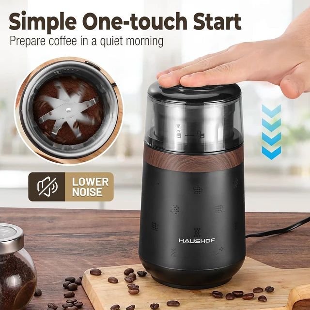 Alt view image 2 of 7 - HAUSHOF Electric Coffee Grinder, One Touch Coffee Bean and Spice Grinder