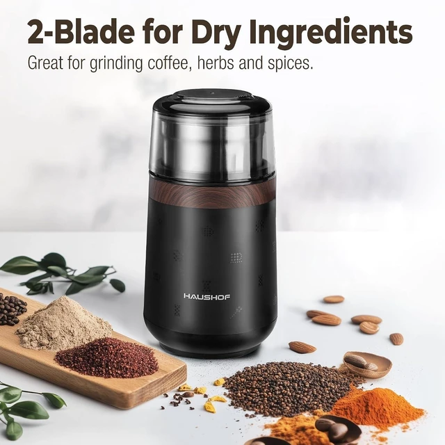 Alt view image 7 of 7 - HAUSHOF Electric Coffee Grinder, One Touch Coffee Bean and Spice Grinder