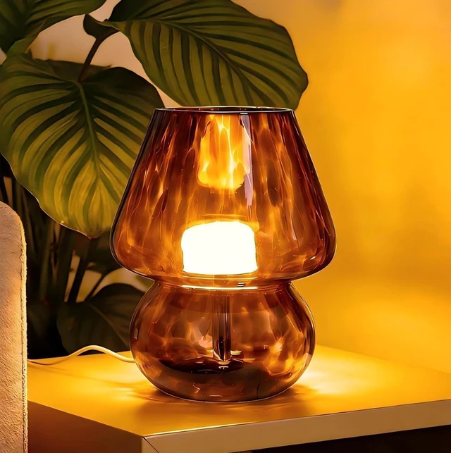 Main image of USB Plug-in Vintage Mushroom Lamp Small Bedside Table Lamp with 3 Temperature LED Bulb,Free Dimming Nights Light for Bedroom/Living Room/Entryway/Corner Decor New Home Gift (Golden Amber)