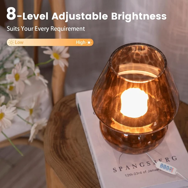 Alt view image 2 of 6 - USB Plug-in Vintage Mushroom Lamp Small Bedside Table Lamp with 3 Temperature LED Bulb,Free Dimming Nights Light for Bedroom/Living Room/Entryway/Corner Decor New Home Gift (Golden Amber)