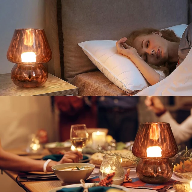 Alt view image 5 of 6 - USB Plug-in Vintage Mushroom Lamp Small Bedside Table Lamp with 3 Temperature LED Bulb,Free Dimming Nights Light for Bedroom/Living Room/Entryway/Corner Decor New Home Gift (Golden Amber)