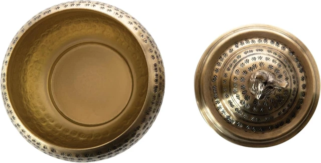 Alt view image 3 of 5 - Round Hammered Metal Container with Rabbit Finial, Brass Finish