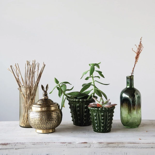 Alt view image 5 of 5 - Round Hammered Metal Container with Rabbit Finial, Brass Finish