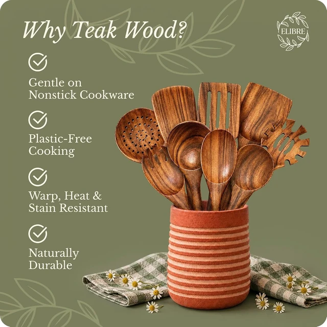Alt view image 7 of 7 - 9-Piece Teak Wood Kitchen Utensil Set, Heat-Resistant, Food Grade