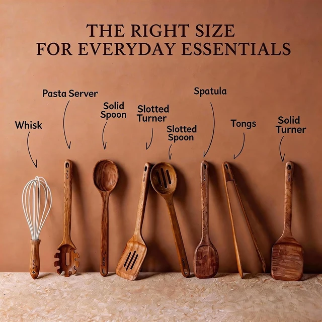 Alt view image 7 of 7 - Wooden Utensil Set, 8-Piece Acacia Wood Cooking Utensils