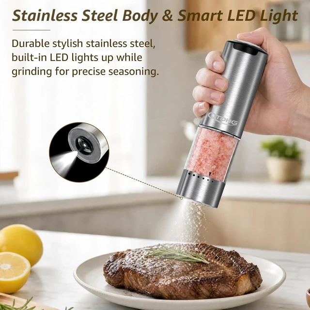 Alt view image 4 of 7 - Electric Salt and Pepper Grinder Set Type-C Charging, 6 Levels, LED Light