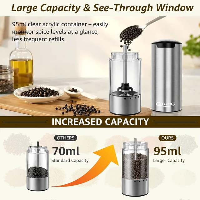 Alt view image 6 of 7 - Electric Salt and Pepper Grinder Set Type-C Charging, 6 Levels, LED Light