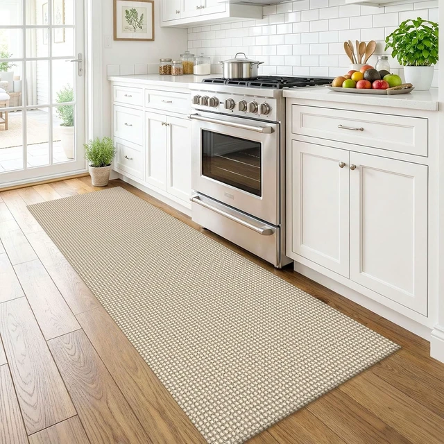 Alt view image 2 of 7 - Runners for Hallways 2x6 ft Washable Kitchen Runner Non Slip Rubber Backed Hall Runners Cotton Entryway Runner Rugs for Indoor Backdoor Bedroom Kitchen, Oatmeal Beige