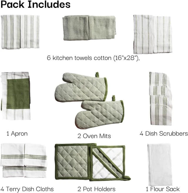 Alt view image 4 of 6 - 20Pc Kitchen Towels and Dishcloths Sets, Kitchen Essentials For Home- Green