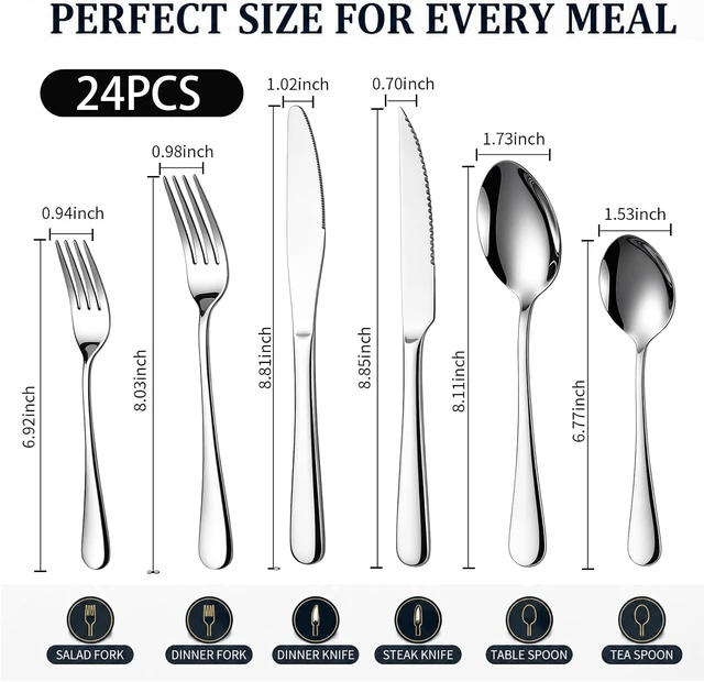 Alt view image 2 of 7 - 24-Piece Silverware Set with Steak Knives for 4, Forks Spoons Flatware Set