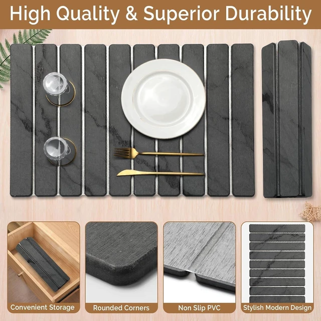 Alt view image 6 of 7 - Large Stone Dish Drying Mat for Kitchen Counter, Quick Dry Stone Dishes/Bath Mats,Foldable Water Absorbing Diatomaceous Earth Drying Organizer Pad for Plate Rack Bottles Utensils(Dark Gray 24"×16")